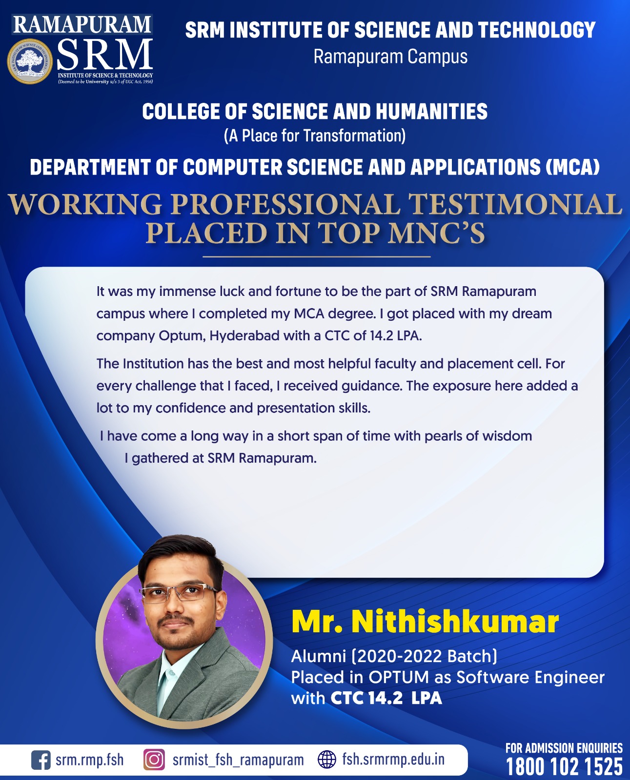 Nithishkumar, Software Engineer at Optum with CTC 14.2 LPA