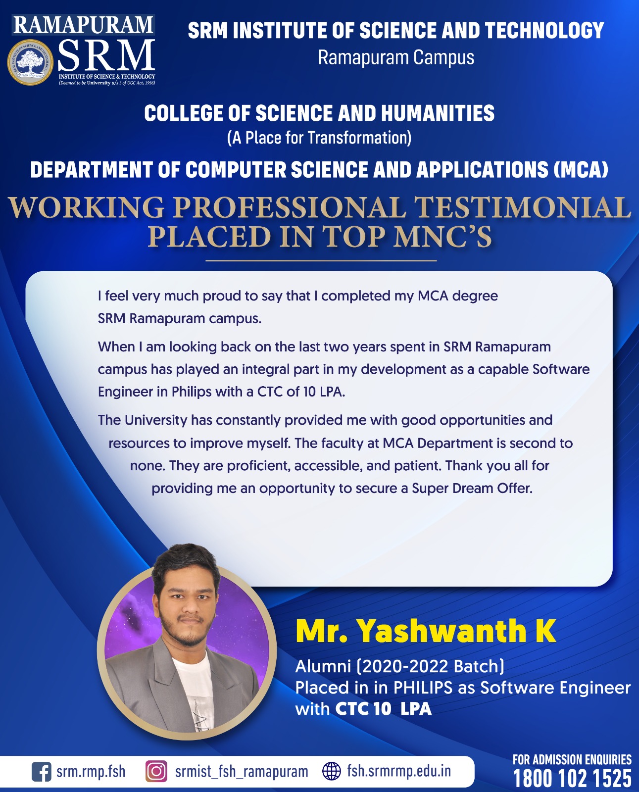 Yashwanth K, Software Engineer at Philips with CTC 10 LPA