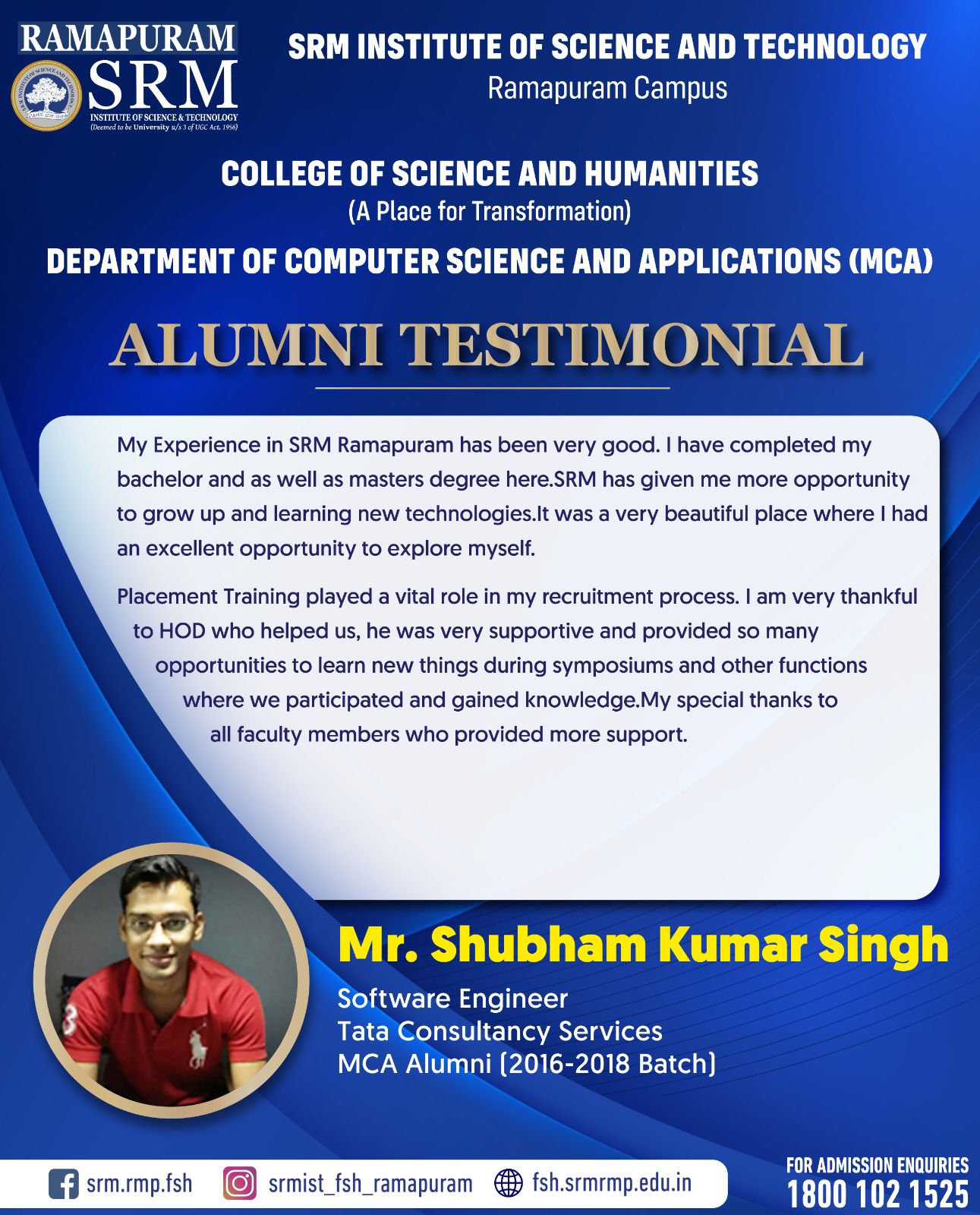 Shubham Kumar Singh, Software Engineer at Tata Consultancy Services