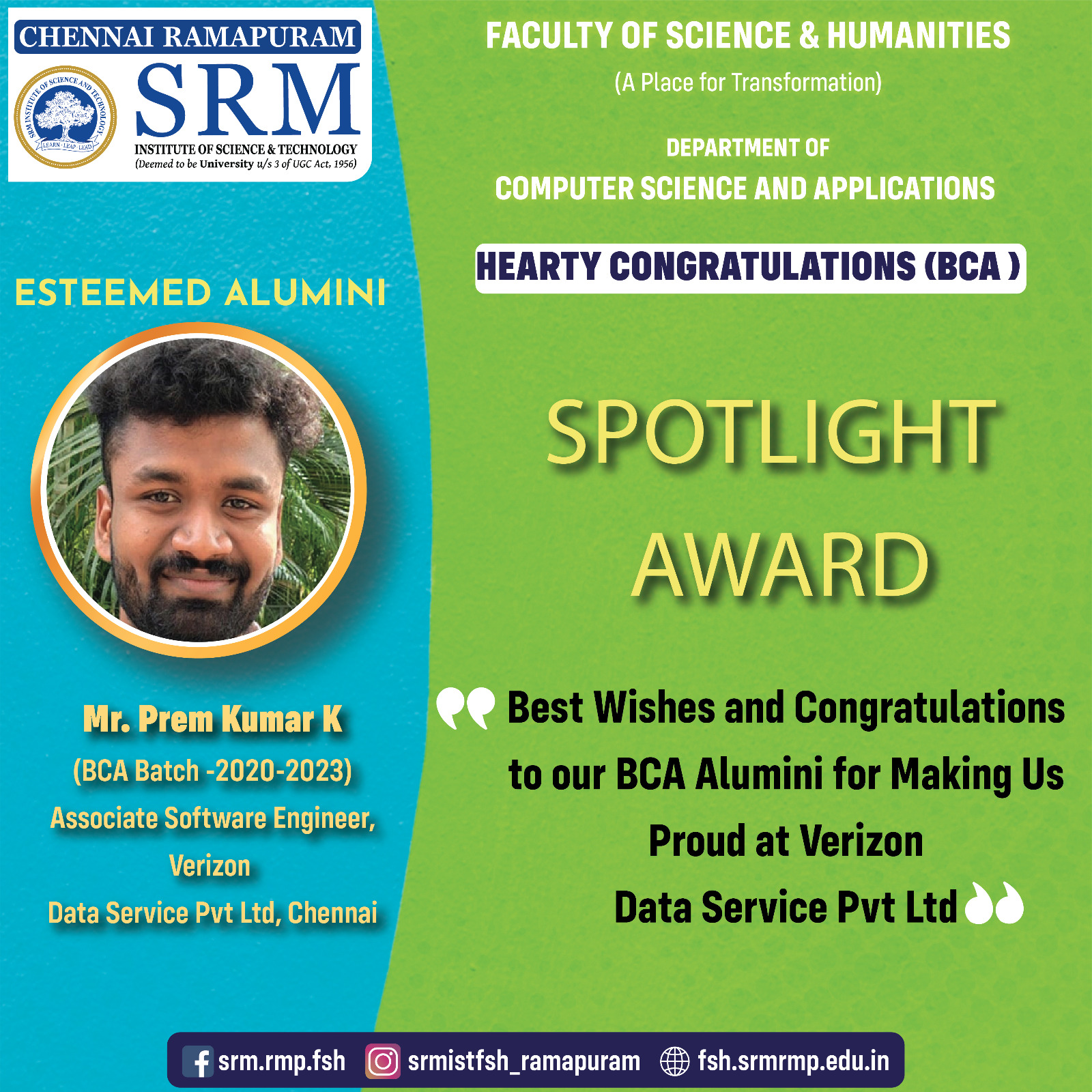 Prem Kumar K, Associate Software Engineer at Verizon Data Service Pvt Ltd, Chennai