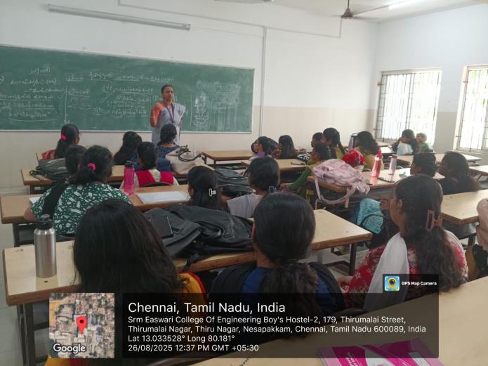 Faculty member conducting an interactive classroom session for BCA and Gen AI students at SRM Institute of Science and Technology, Ramapuram.