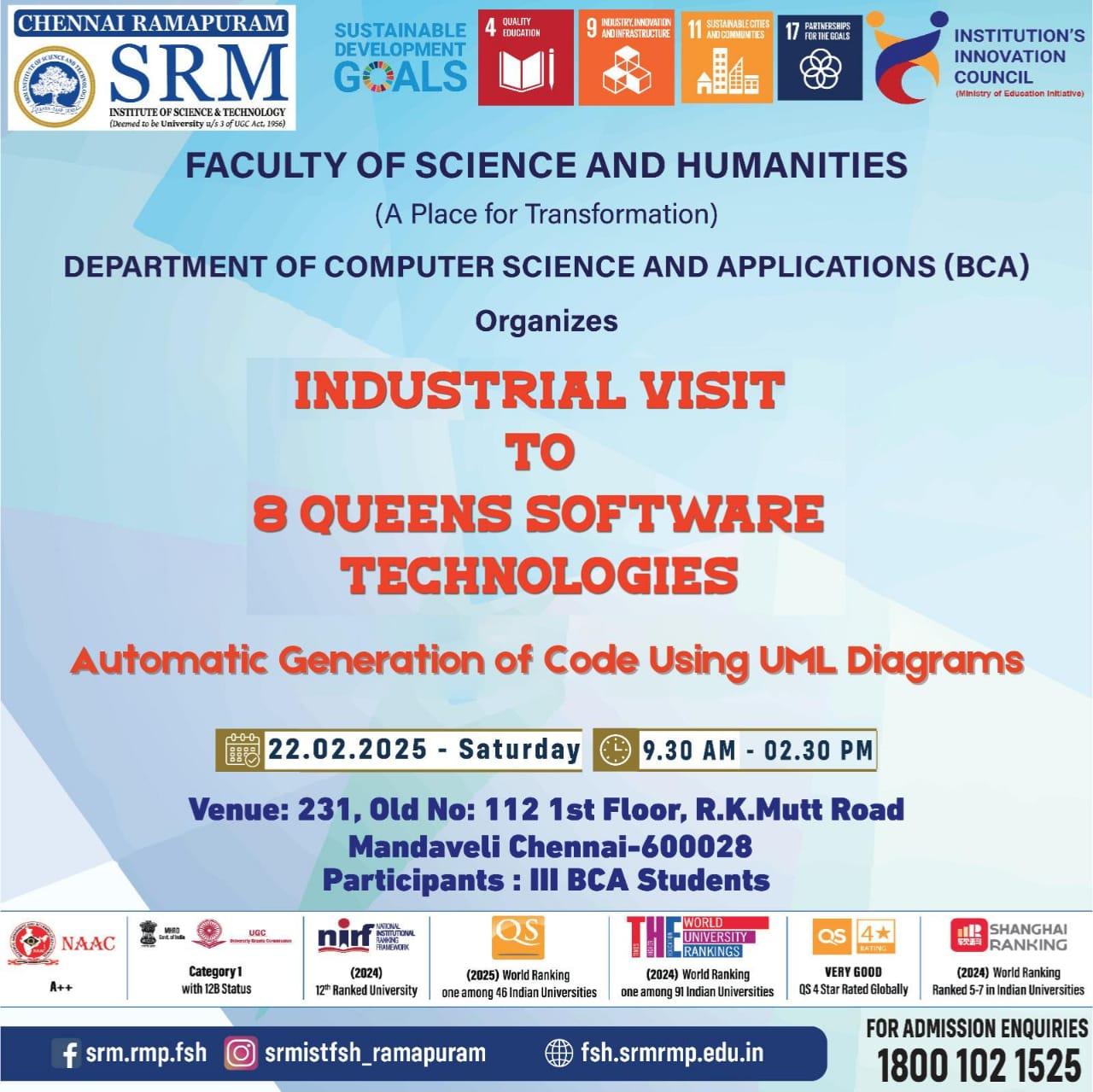 Industrial visit to 8 Queens Software Technologies by SRM Ramapuram BCA students.
