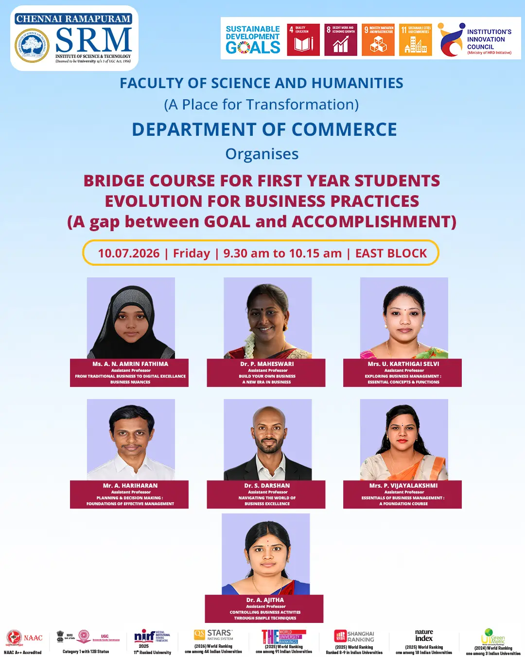 Bridge Course for First Year Students : "Evolution for Business Practices (A Gap Between Goal and Accomplishment)"