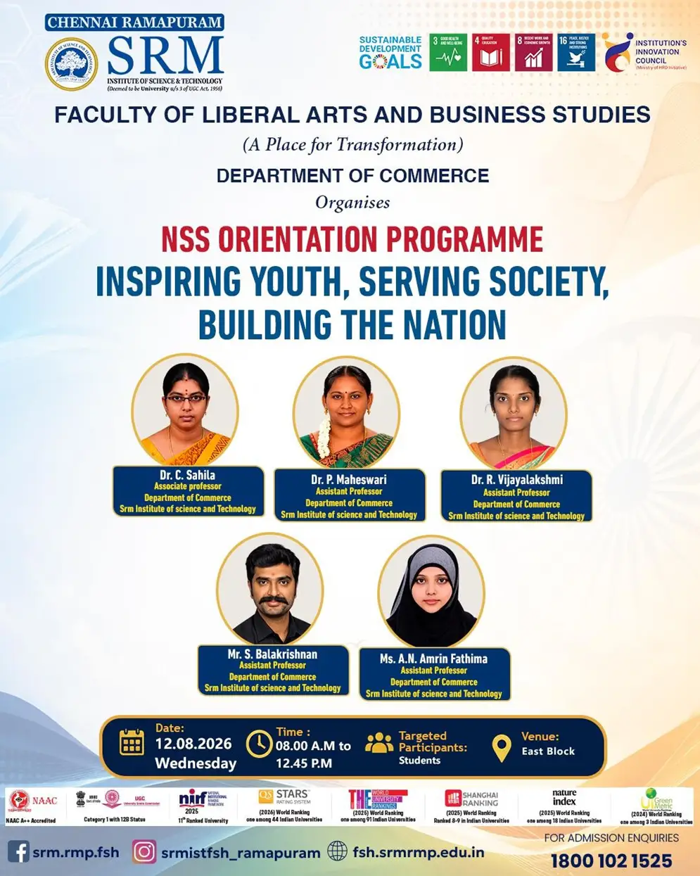 NSS Orientation Programme	“Inspiring	Youth,	Serving Society, Building the Nation”