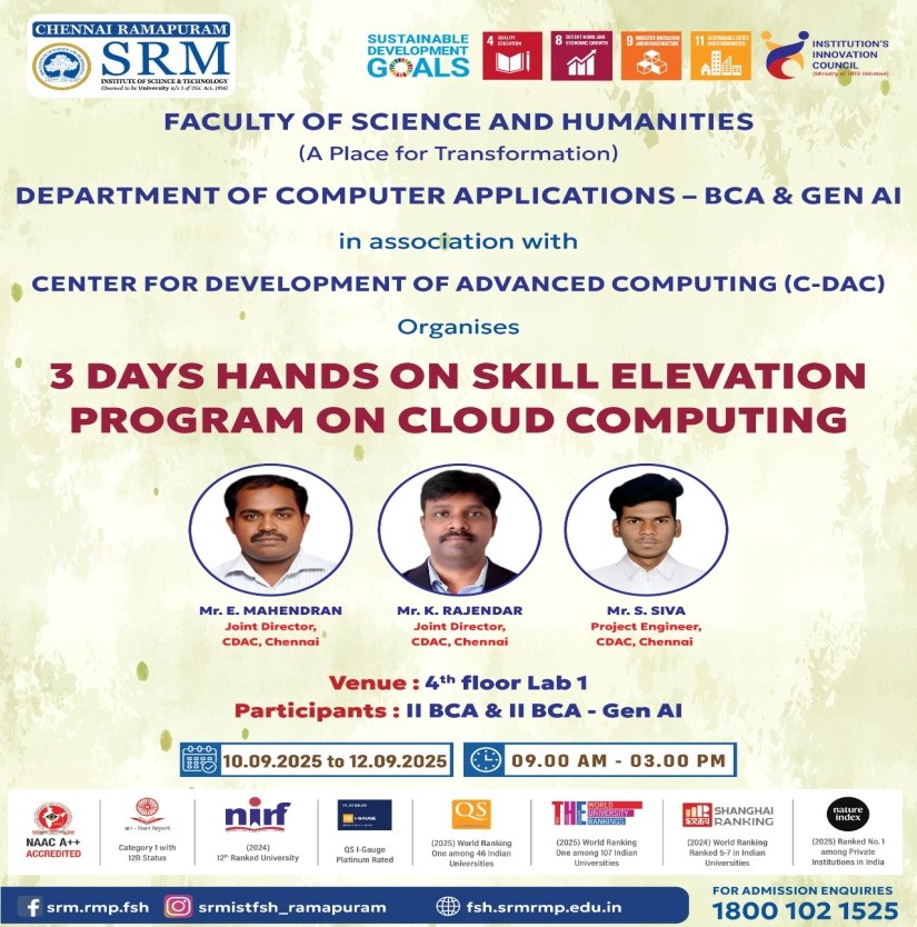 SRM poster for a 3-day cloud computing skill elevation program in association with C-DAC.