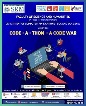 SRM Code-A-Thon poster for BCA and BCA Gen AI students.