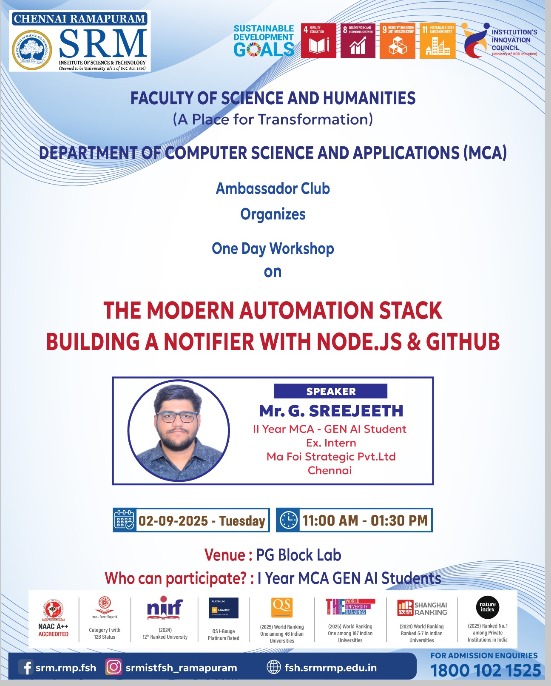 SRM Ramapuram MCA workshop on building a notifier with Node.js and GitHub.