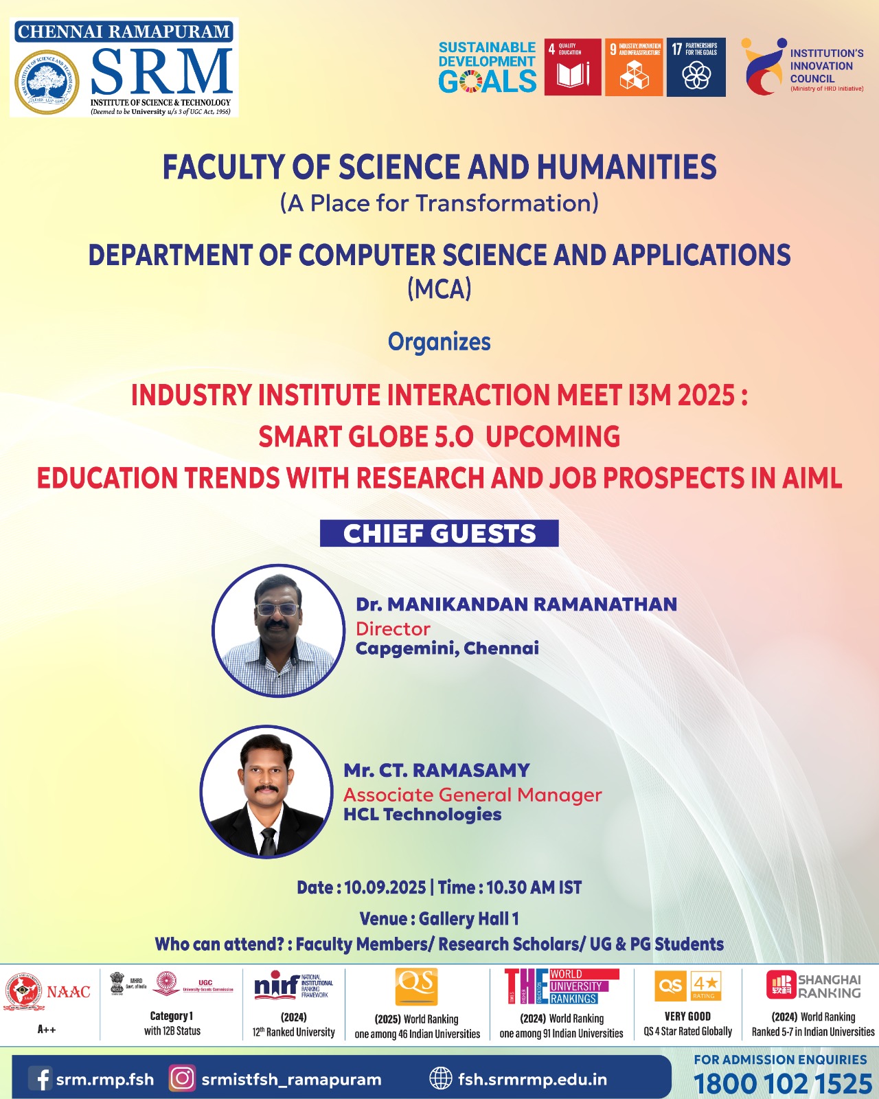 SRM Ramapuram I3M 2025 Smart Globe 5.0 seminar on AI/ML education trends and career opportunities.