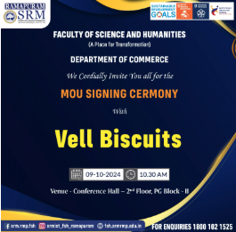 Vell Biscuits MoU Signing Ceremony with SRM Ramapuram Department of Commerce