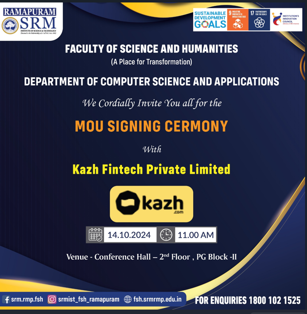 Kazh Fintech Private Limited MoU Signing Ceremony with SRMIST Ramapuram