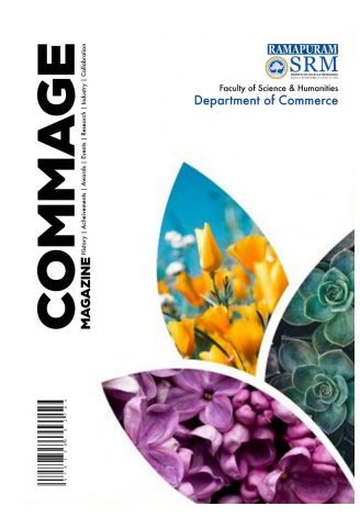 COMMAGE commerce magazine cover with floral design.