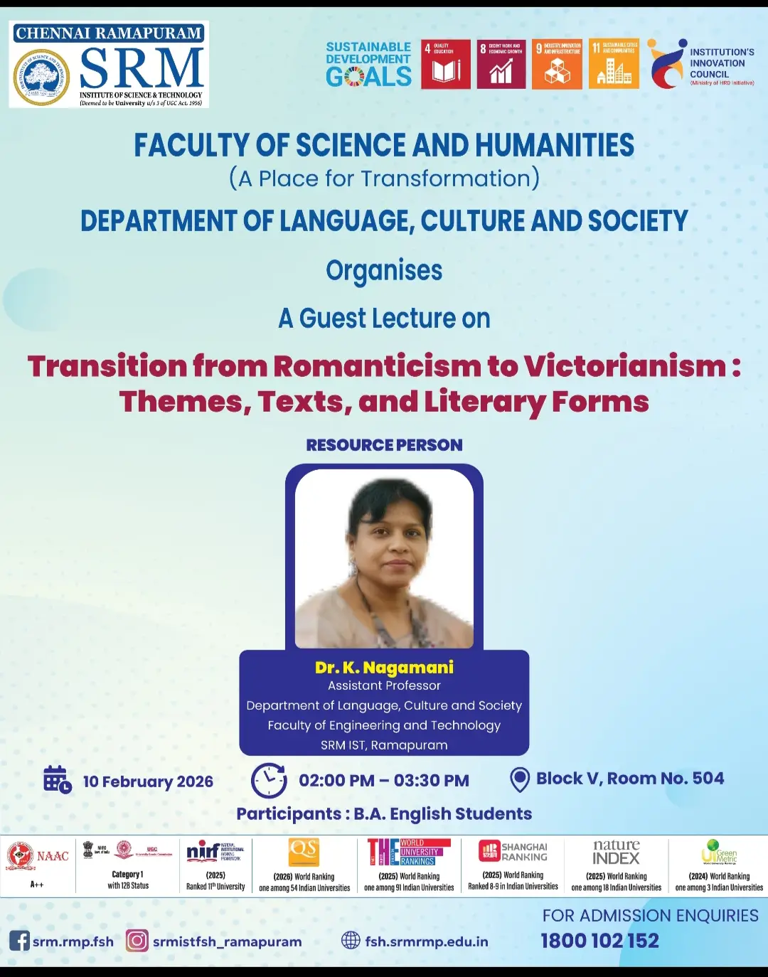 Guest Lecture “Transition from Romanticism to Victorianism: Themes, Texts, and Literary Forms”